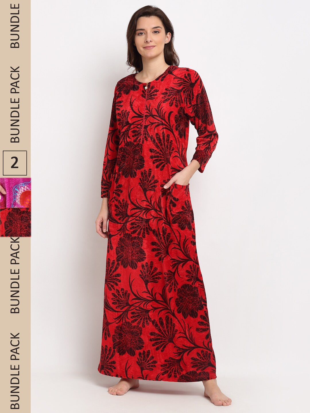 

GRACIT Pack Of 2 Printed Maxi Nightdress, Red