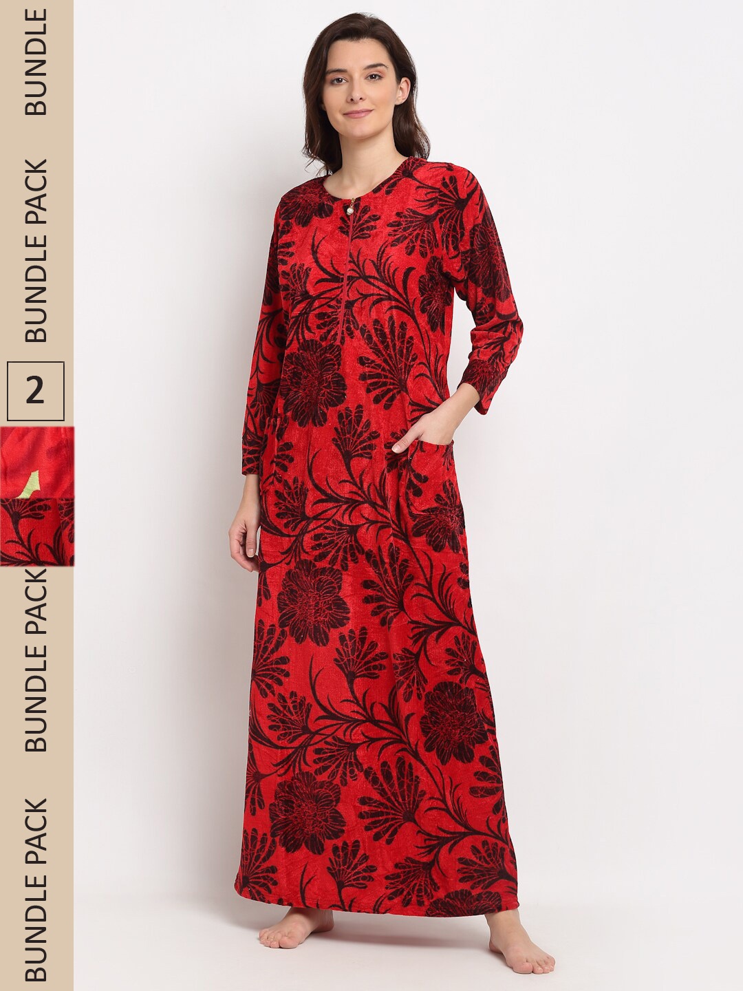 

GRACIT Women Pack Of 2 Printed Maxi Nightdress, Red