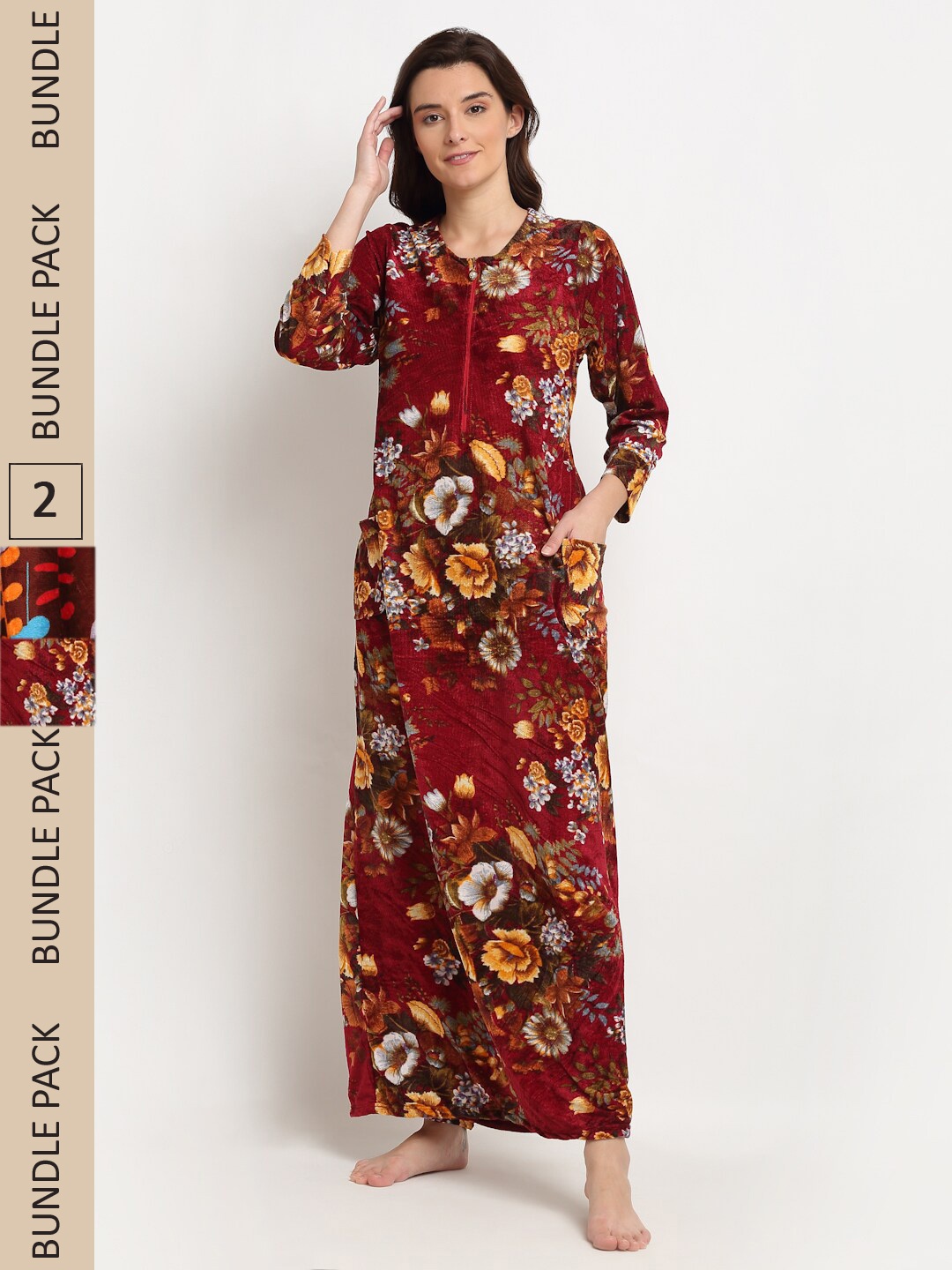 

GRACIT Pack Of 2 Printed Maxi Nightdress, Brown