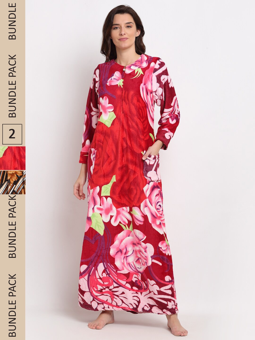 

GRACIT Pack of 2 Printed Maxi Nightdress, Pink