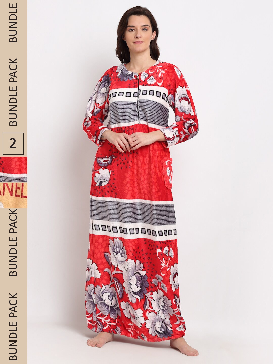 

GRACIT Women Pack Of 2 Printed Maxi Nightdress, Beige