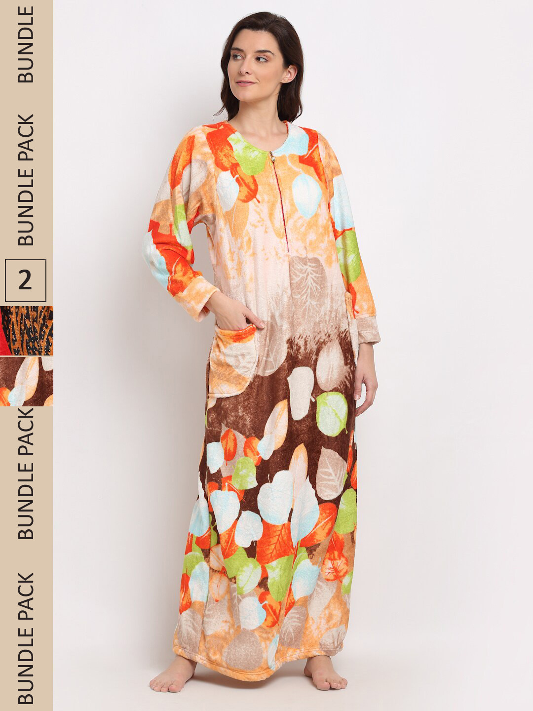 

GRACIT Women Pack Of 2 Floral Printed Maxi Nightdress, Orange