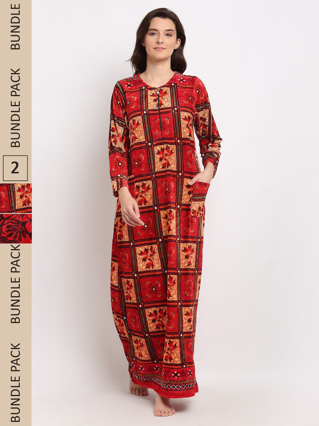 

GRACIT Pack of 2 Printed Maxi Nightdress, Red