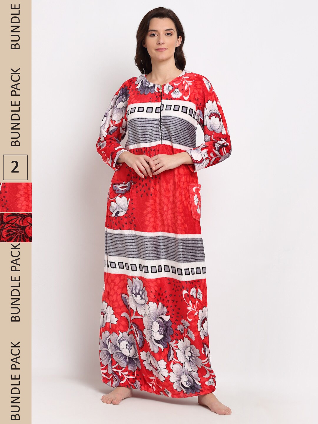 

GRACIT Women Pack Of 2 Printed Maxi Nightdress NSW08 NSW26, Red