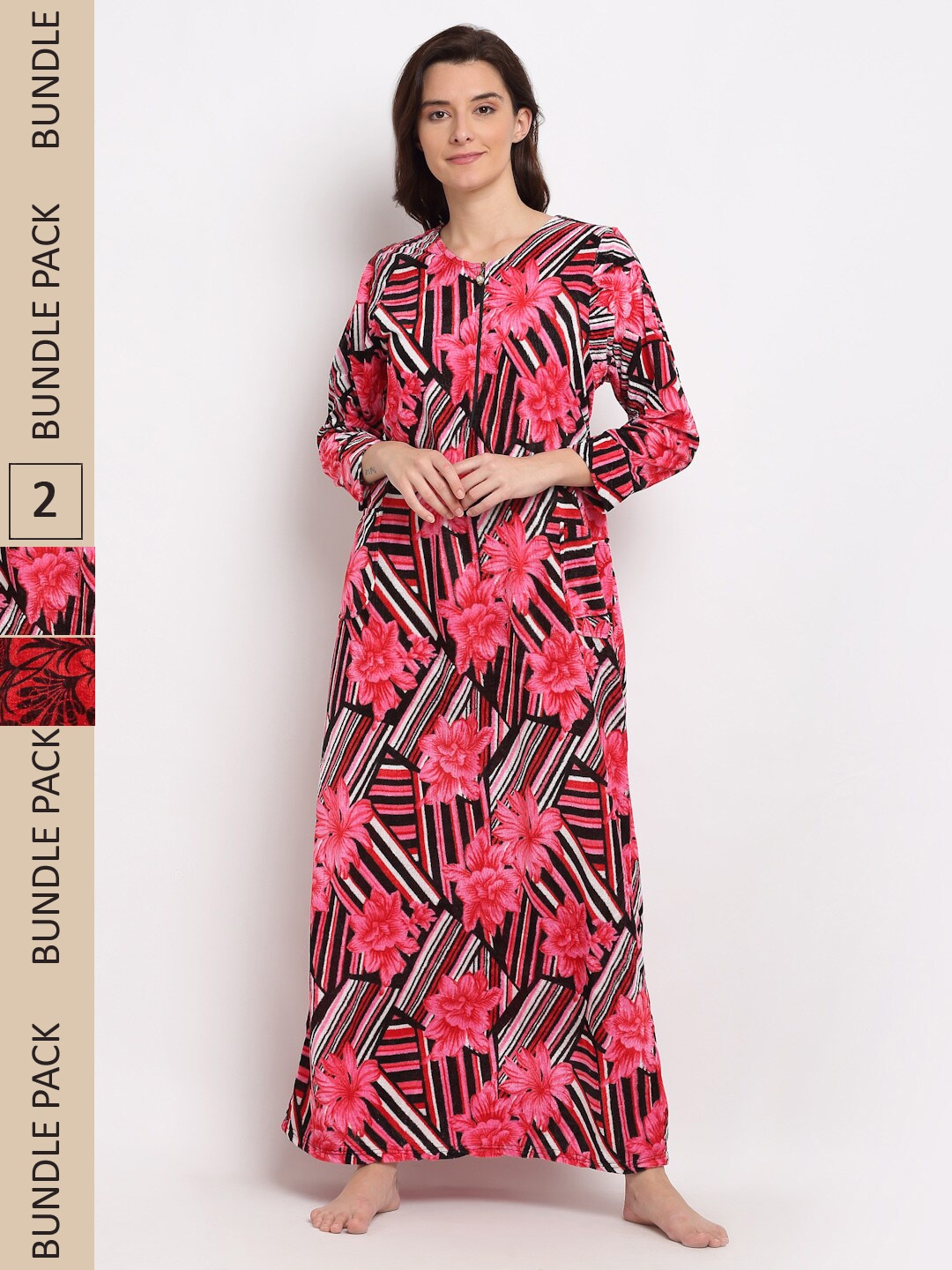 

GRACIT Pack Of 2 Printed Maxi Nightdress, Red