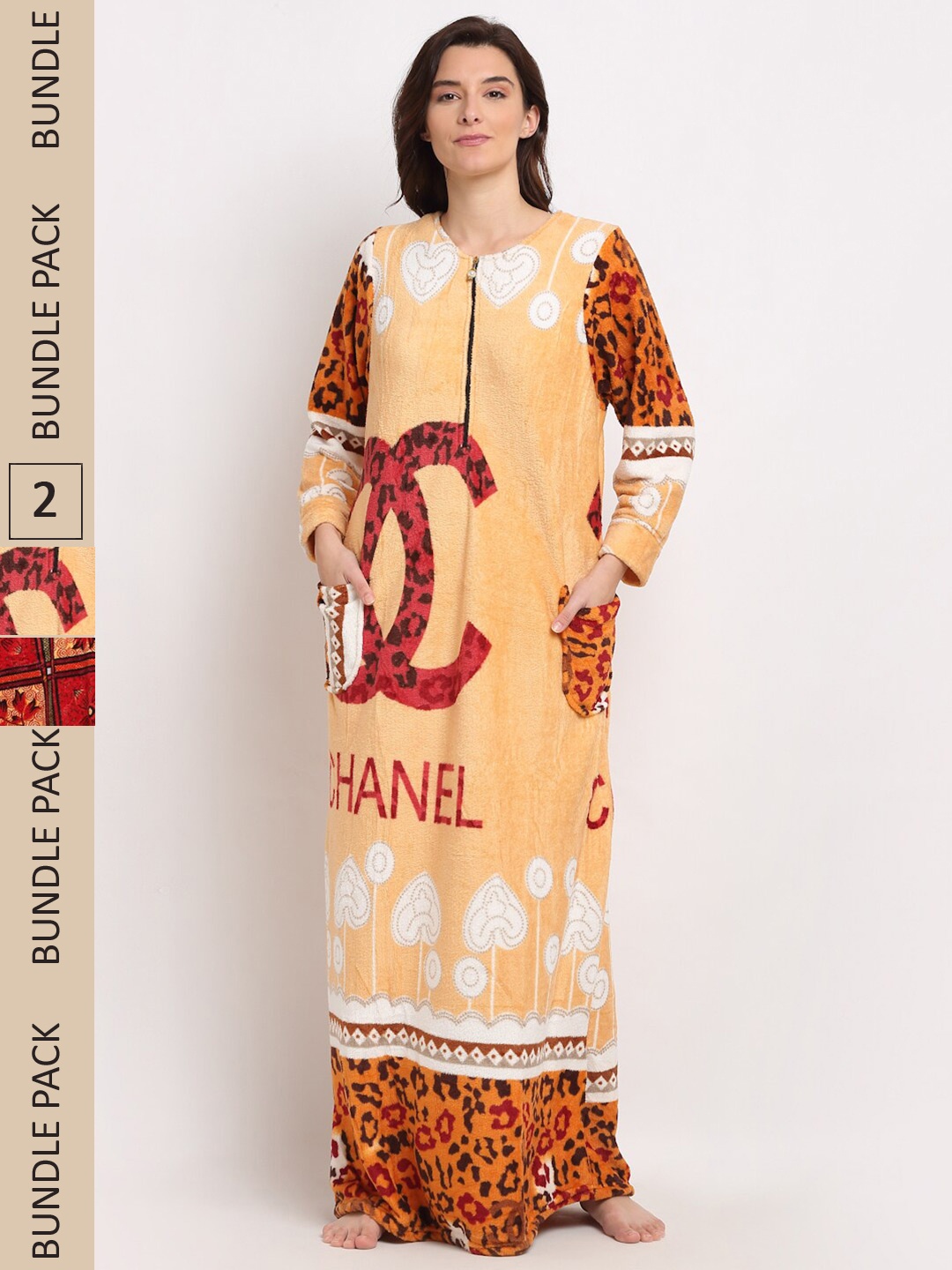 

GRACIT Women Pack Of 2 Printed Maxi Nightdress, Red