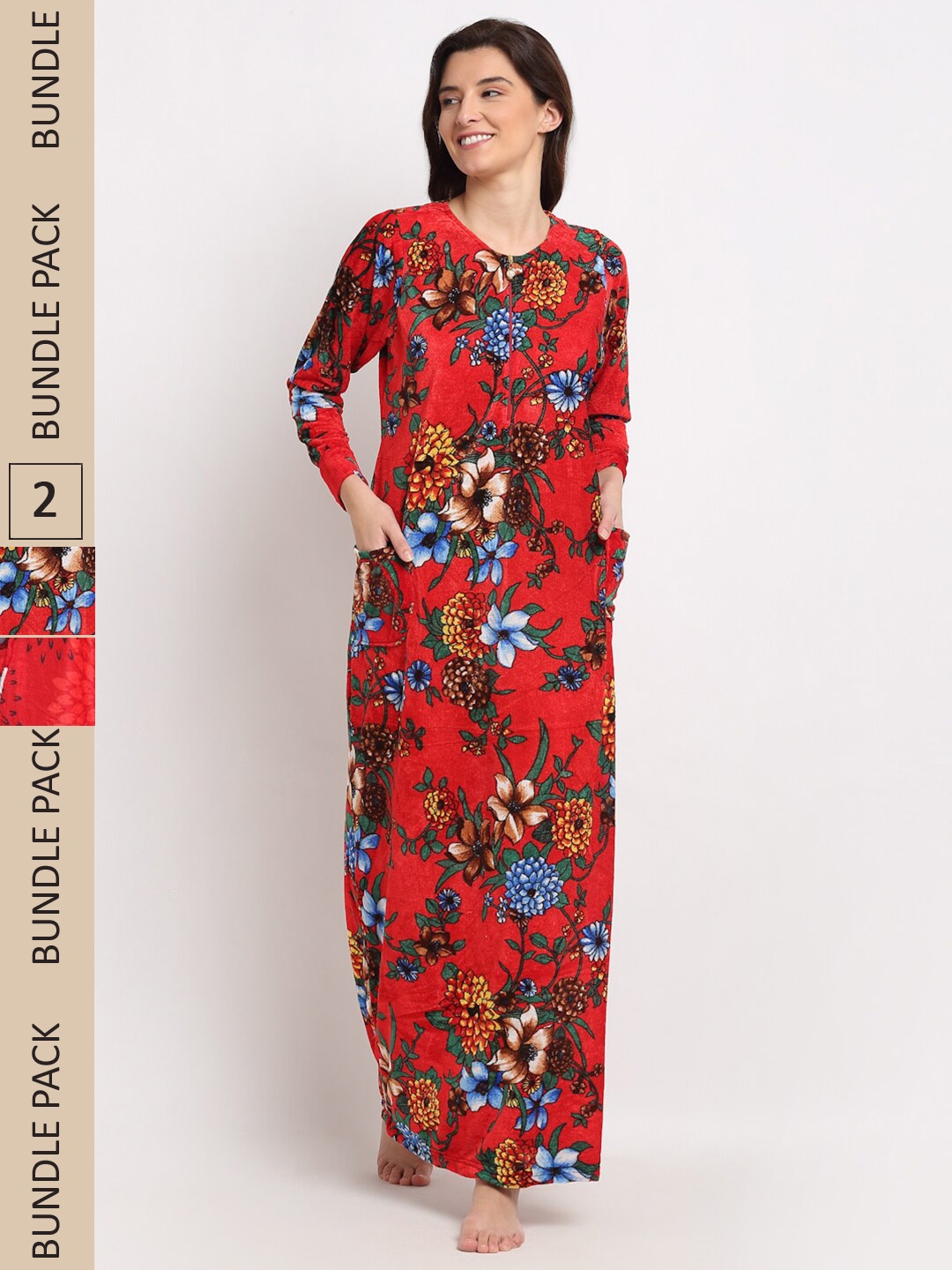 

GRACIT Women Pack Of 2 Printed Maxi Nightdress, Red