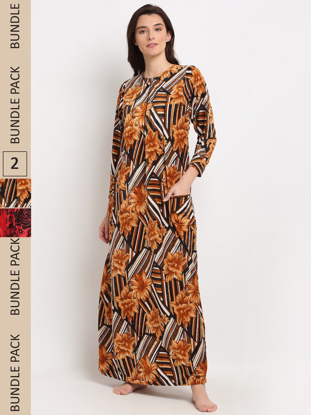 

GRACIT Pack Of 2 Printed Maxi Nightdress, Red