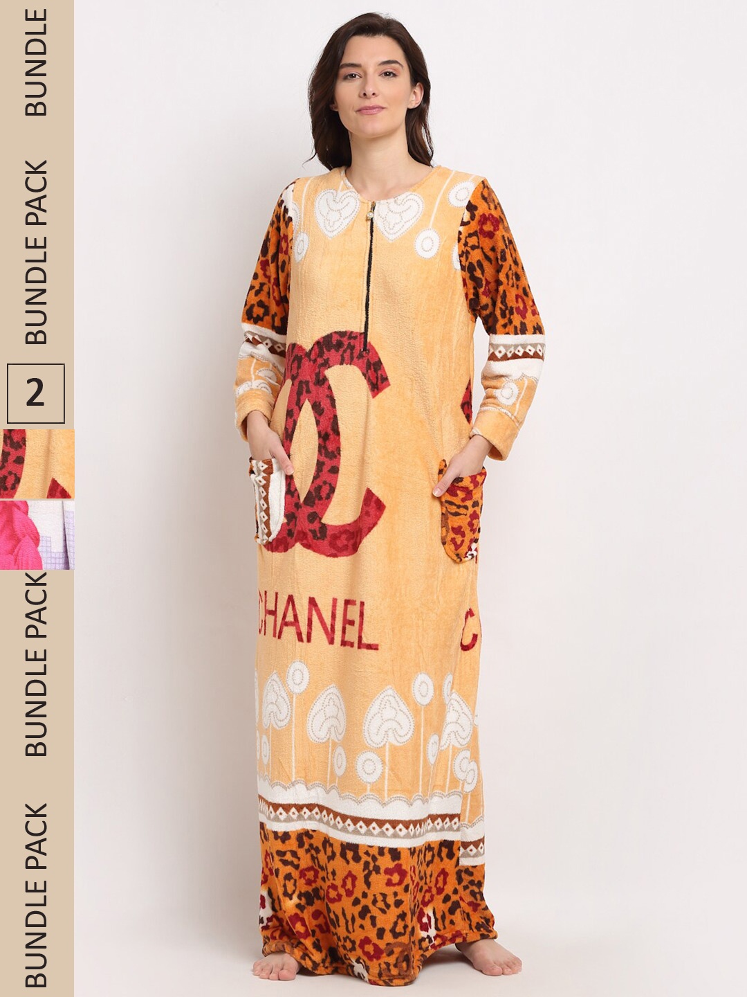 

GRACIT Women Pack Of 2 Printed Maxi Nightdress NSW02 NSW13, Beige