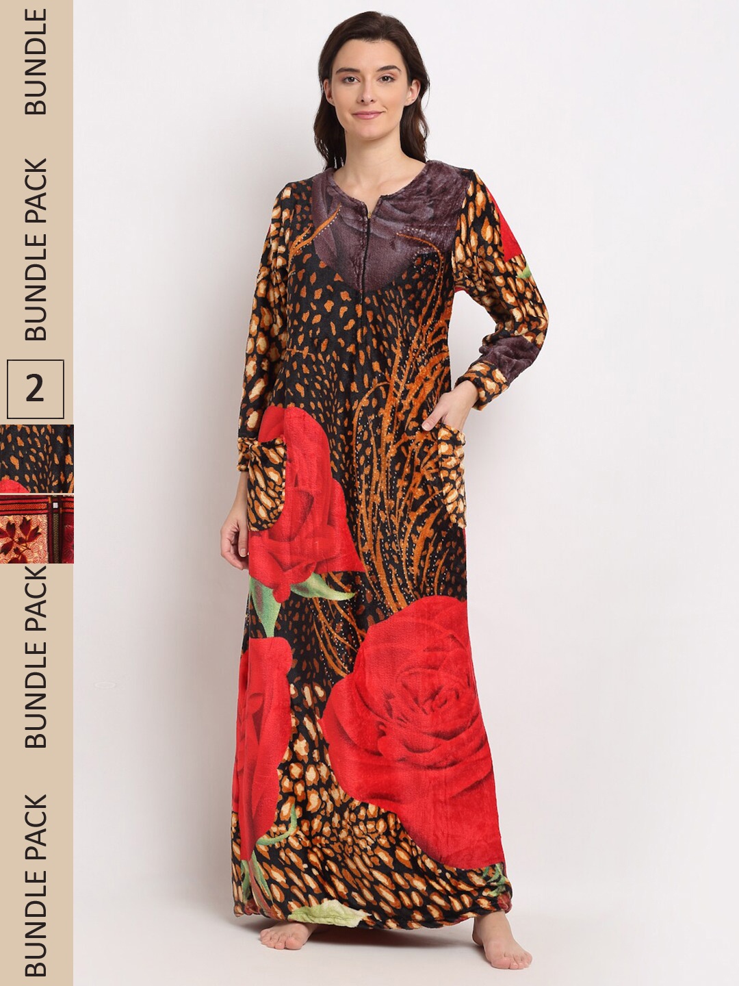 

GRACIT Women Pack Of 2 Printed Maxi Nightdress, Red