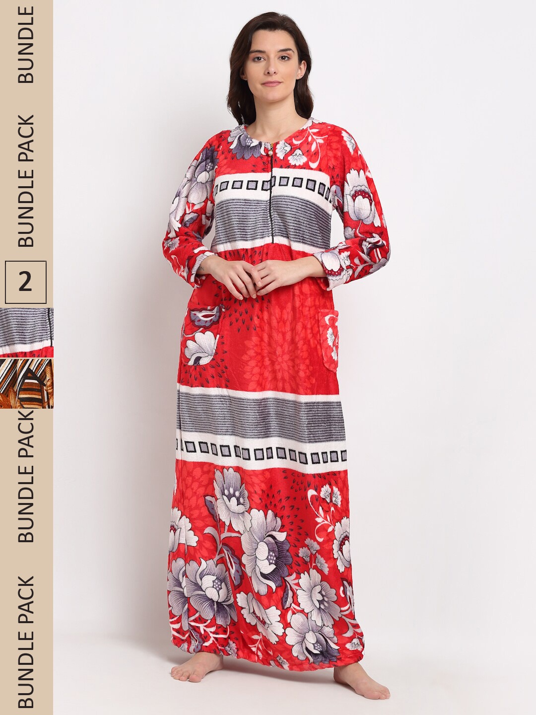 

GRACIT Women Pack Of 2 Printed Maxi Nightdress, Red