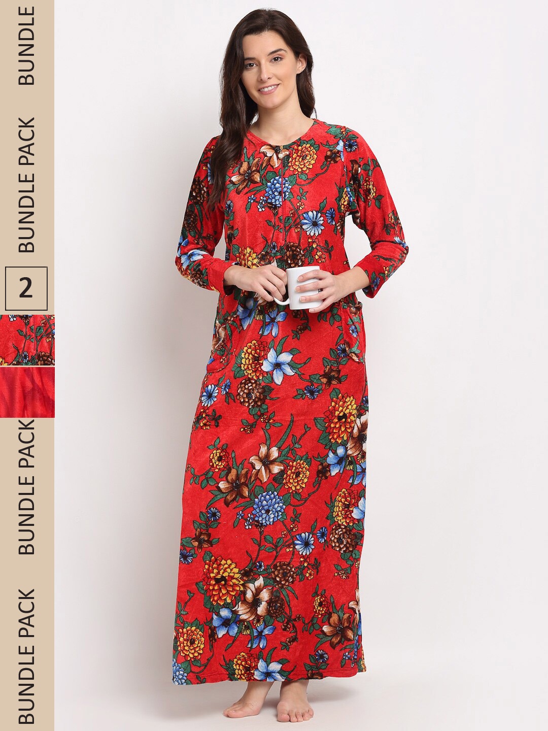 

GRACIT Pack of 2 Printed Maxi Nightdress, Red