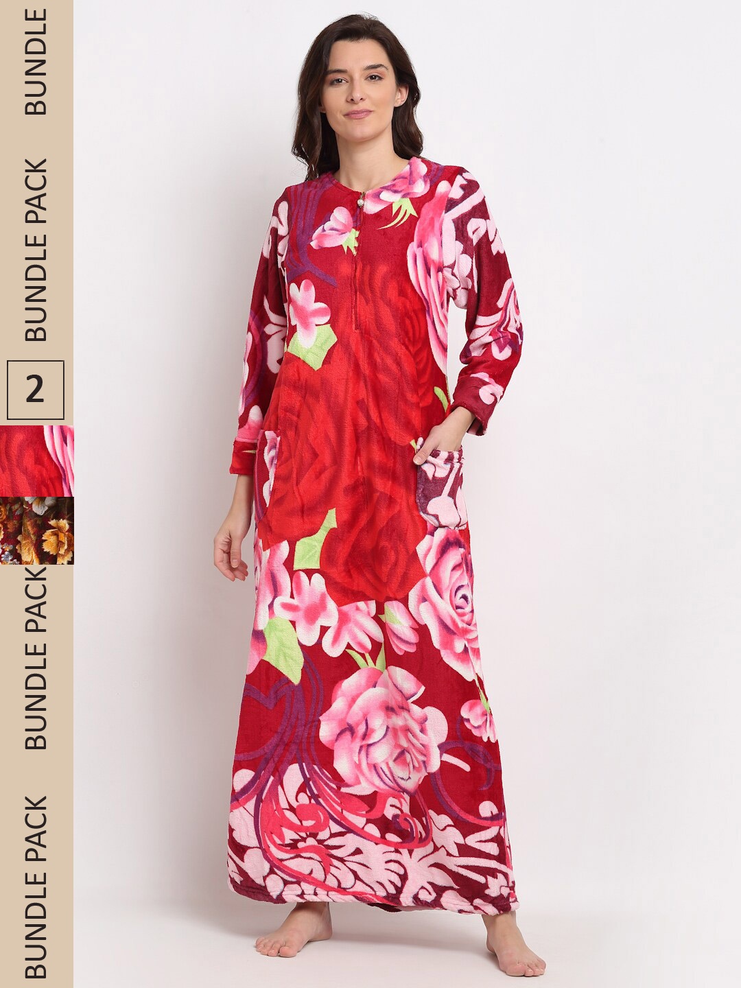 

GRACIT Pack of 2 Printed Maxi Nightdress NSW05 NSW16-M, Red