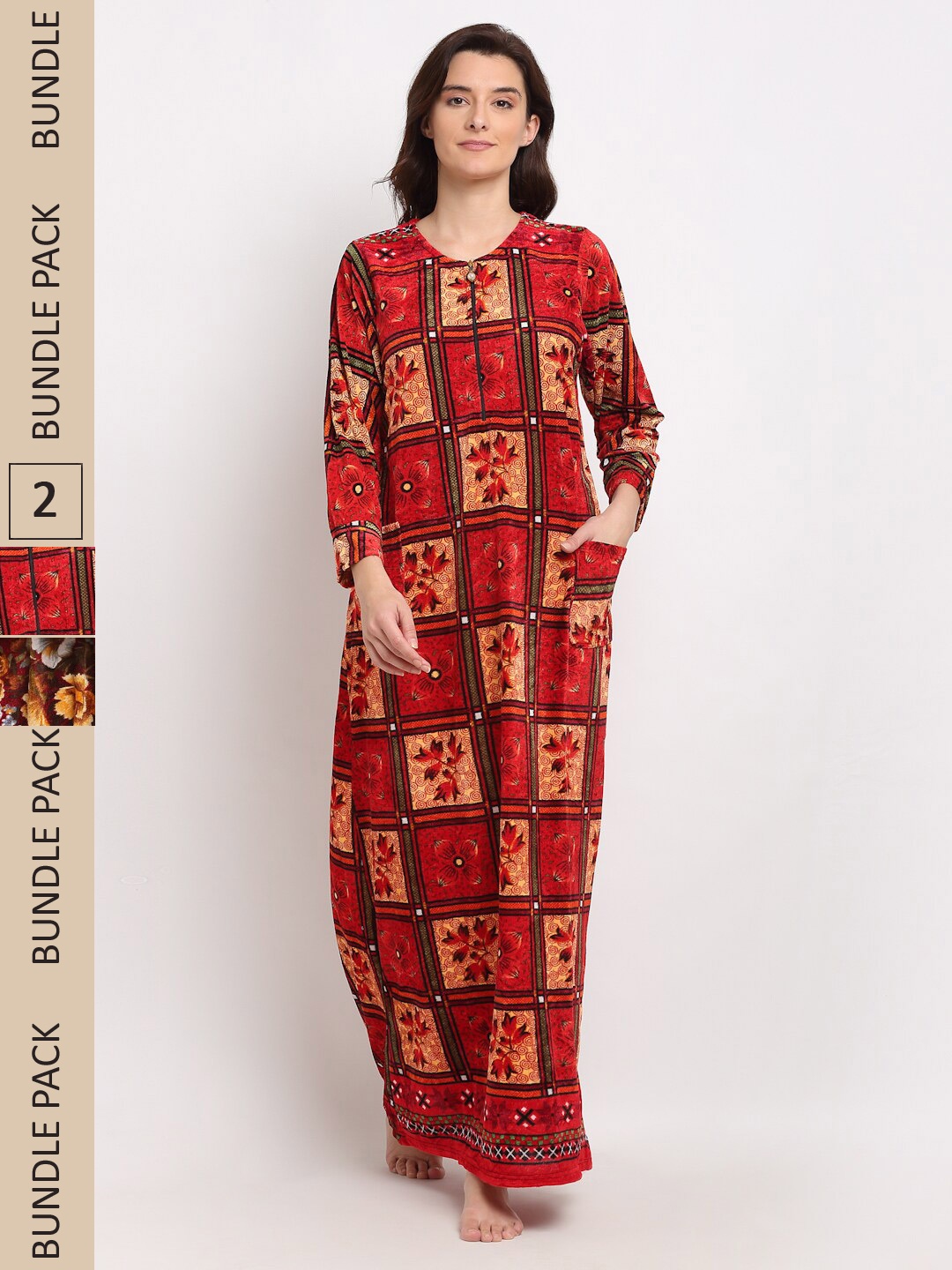 

GRACIT Pack of 2 Printed Maxi Nightdress NSW05 NSW17-S, Maroon