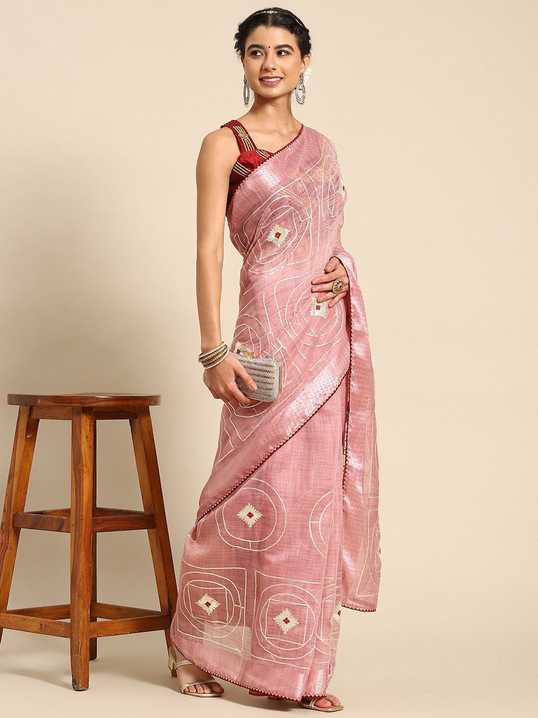 

Mitera Floral Embroidered Saree, Pink