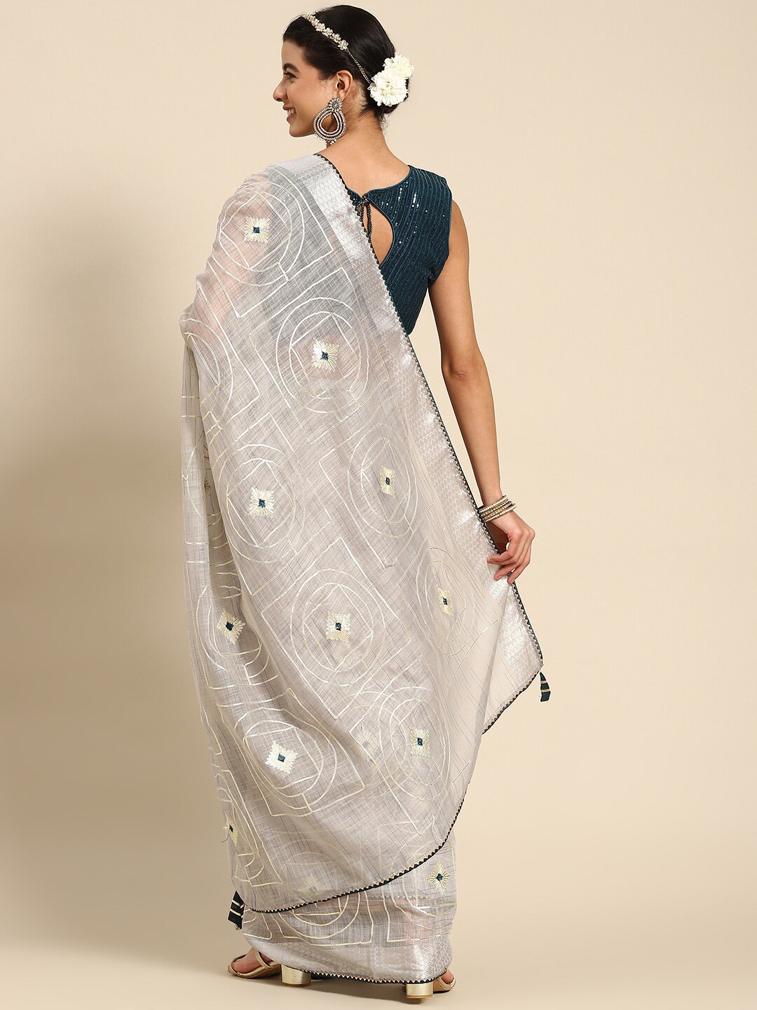 

Mitera Ethnic Motifs Gotta Patti Saree, Grey