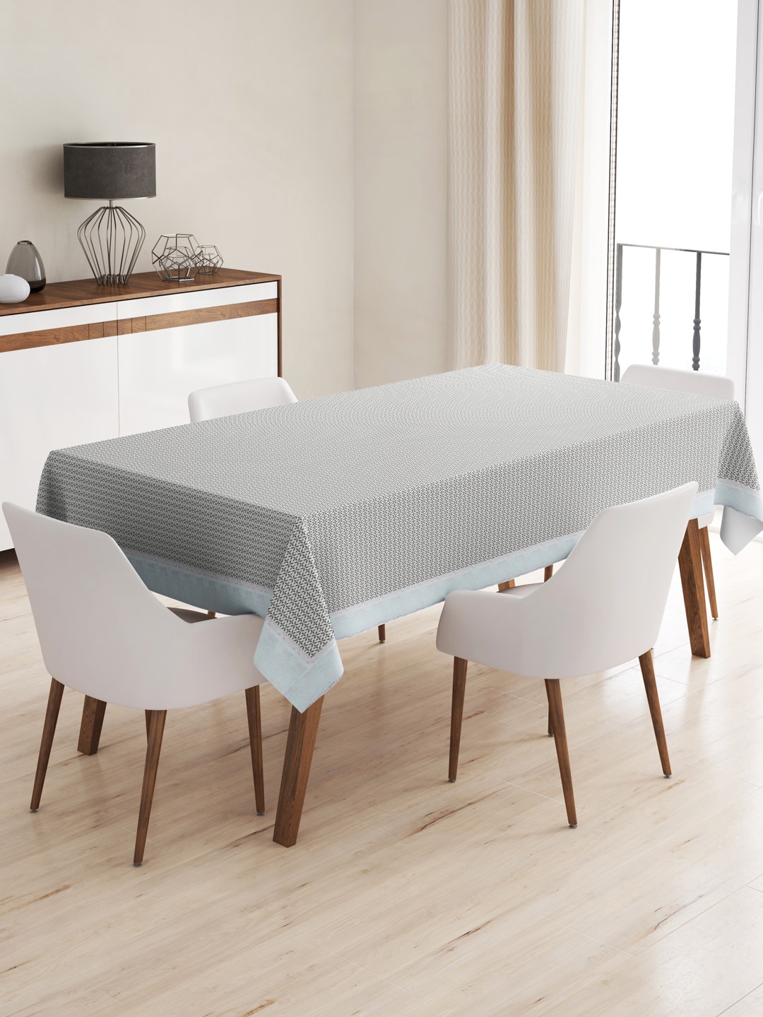 

BIANCA LA-ITALIA White & Grey Floral Printed Anti-Slip 6 Seater Table Cover