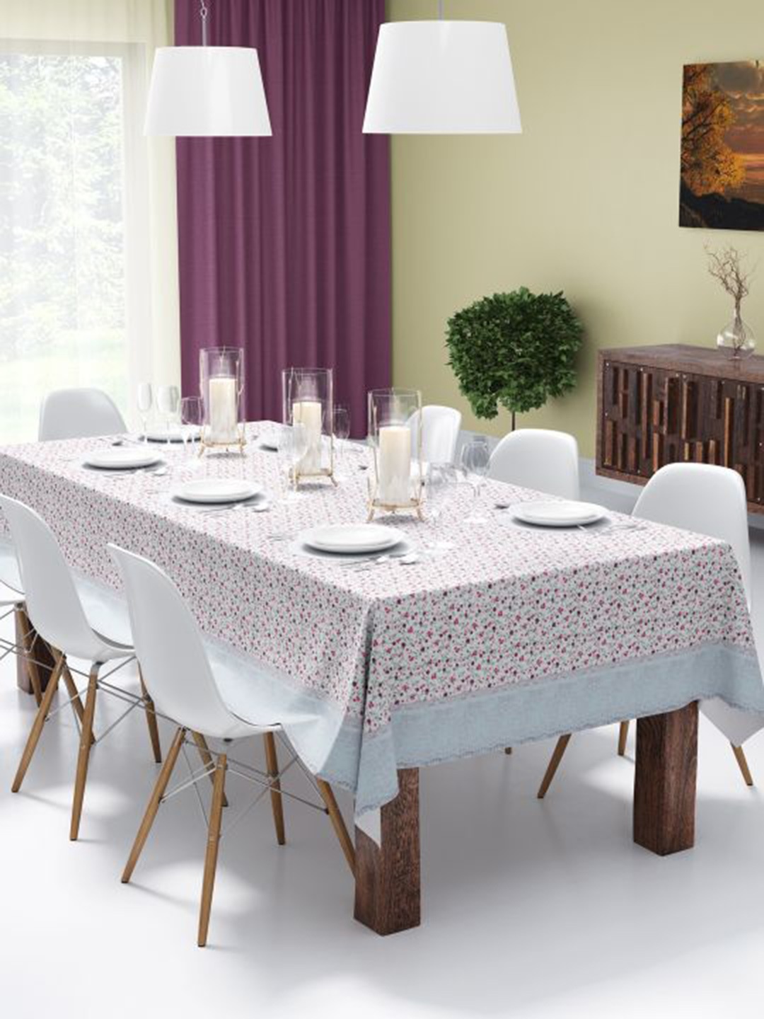 

BIANCA White & Pink Floral Printed 6-8 Seater Anti-Slip Table Cloth