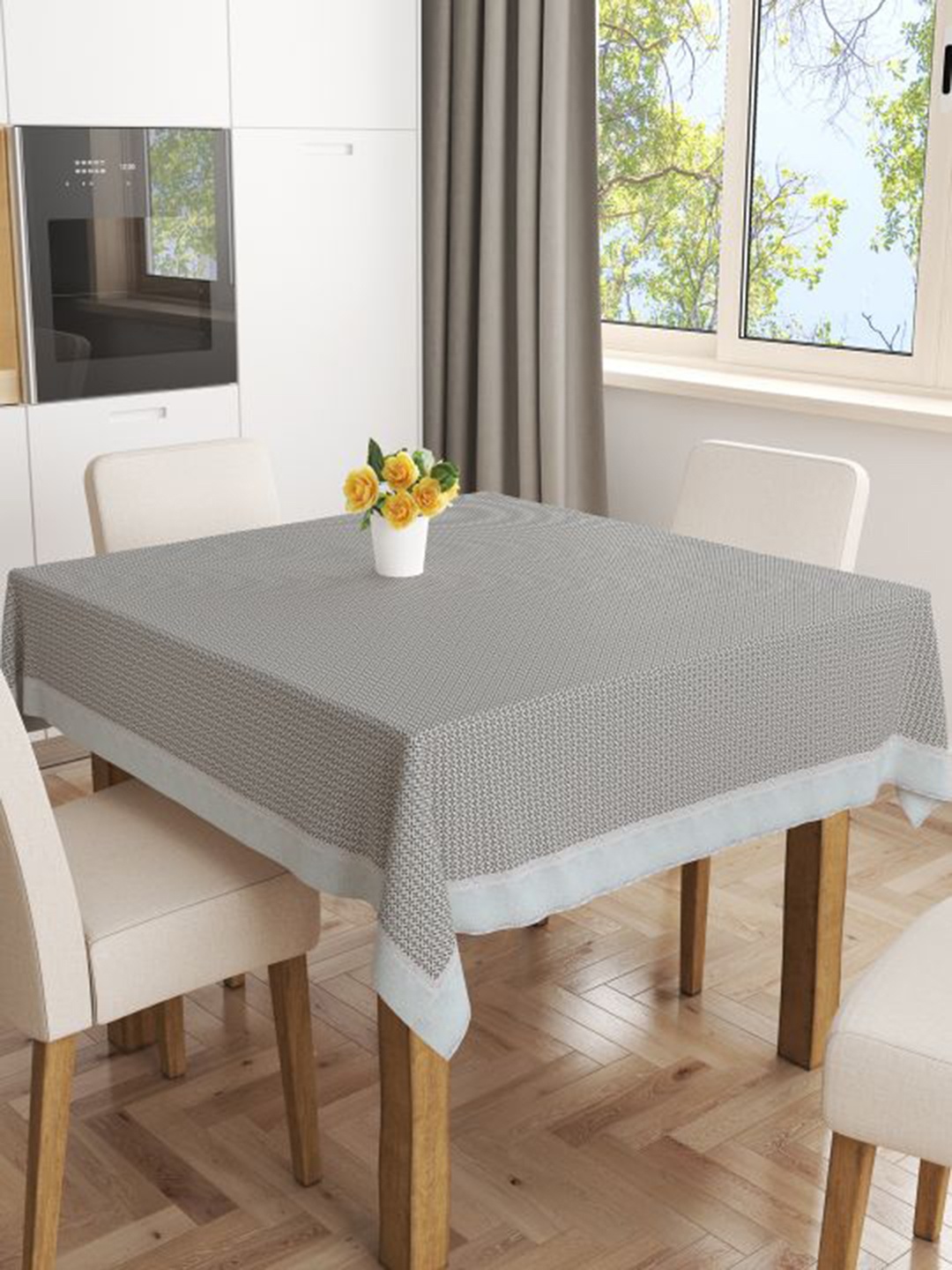 

BIANCA White & Grey Floral Printed 4 Seater Square Anti Slip Table Cover