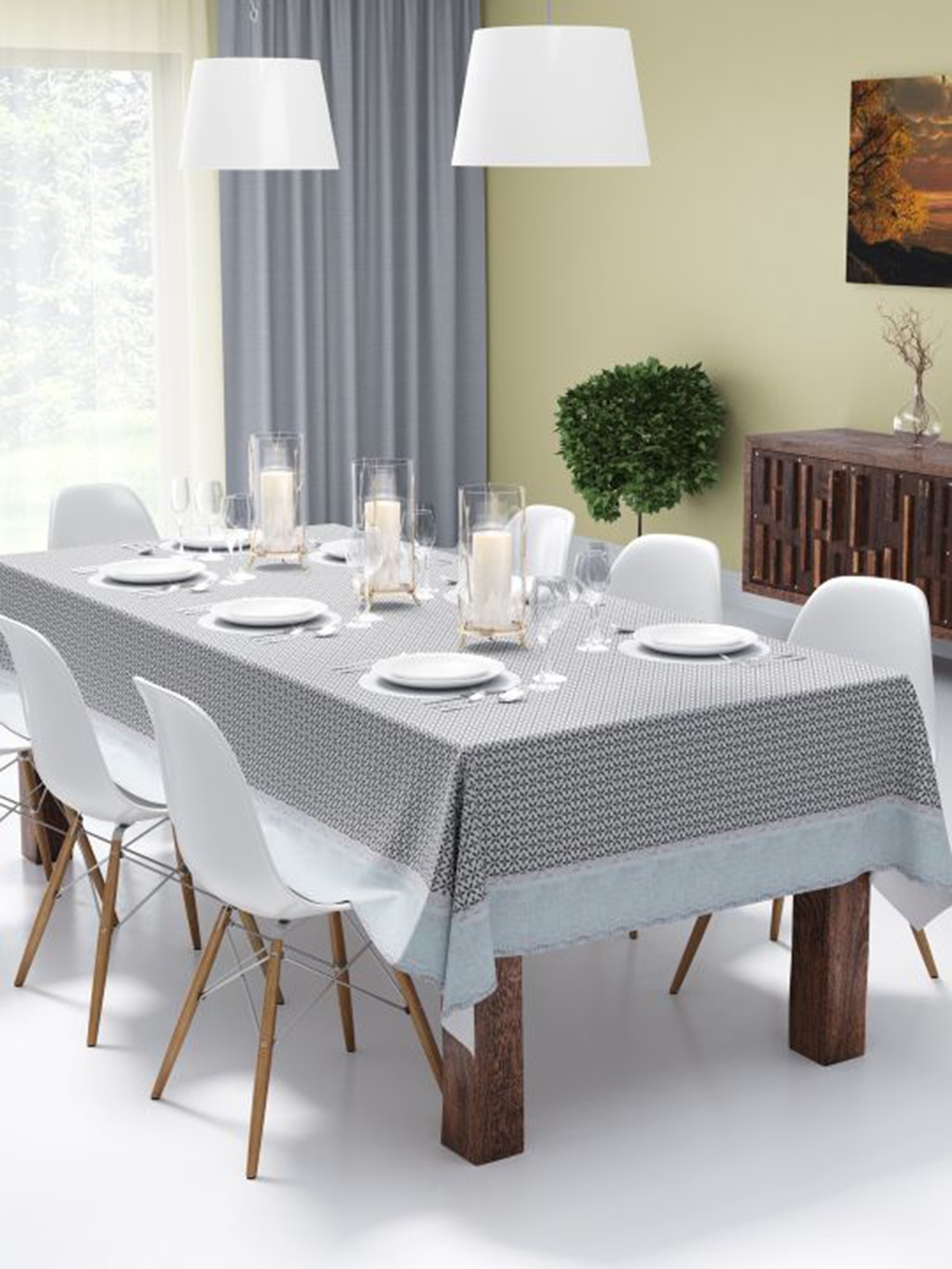 

BIANCA White & Grey Floral Printed 6-8 Seater Anti Slip Rectangular Table Cloth