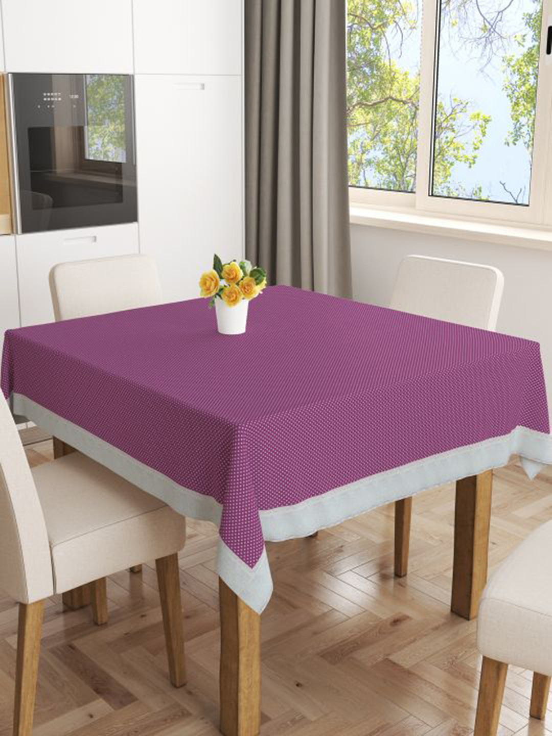 

BIANCA Purple & White Printed 4 Seater Square Table Cover