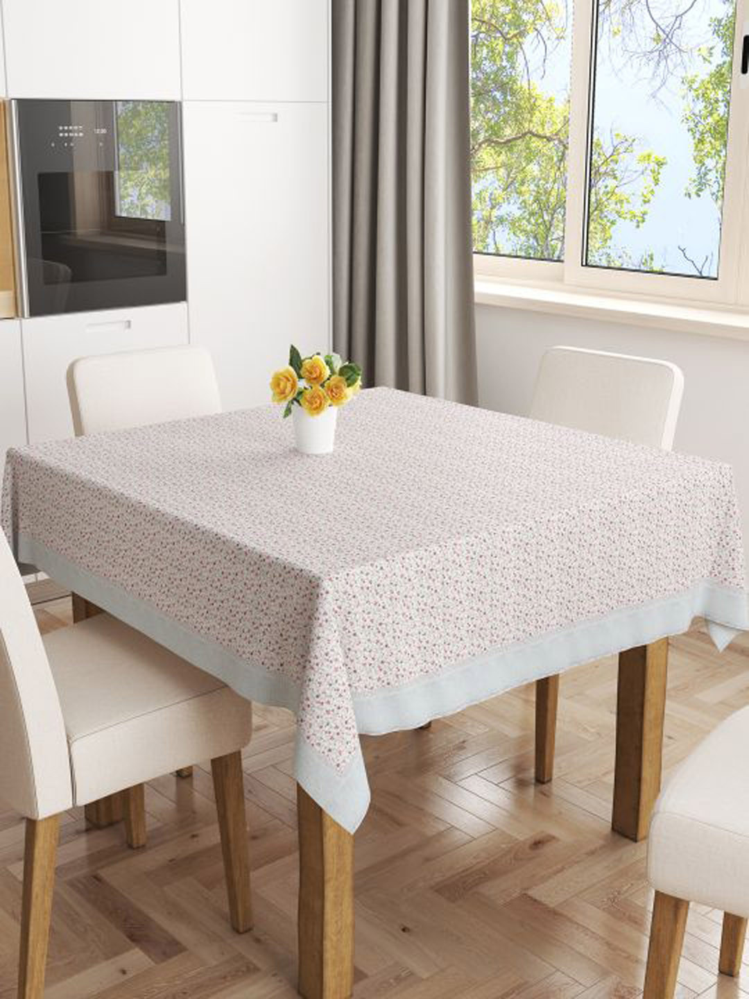

BIANCA White & Pink Printed Anti Slip Square Table Cloth