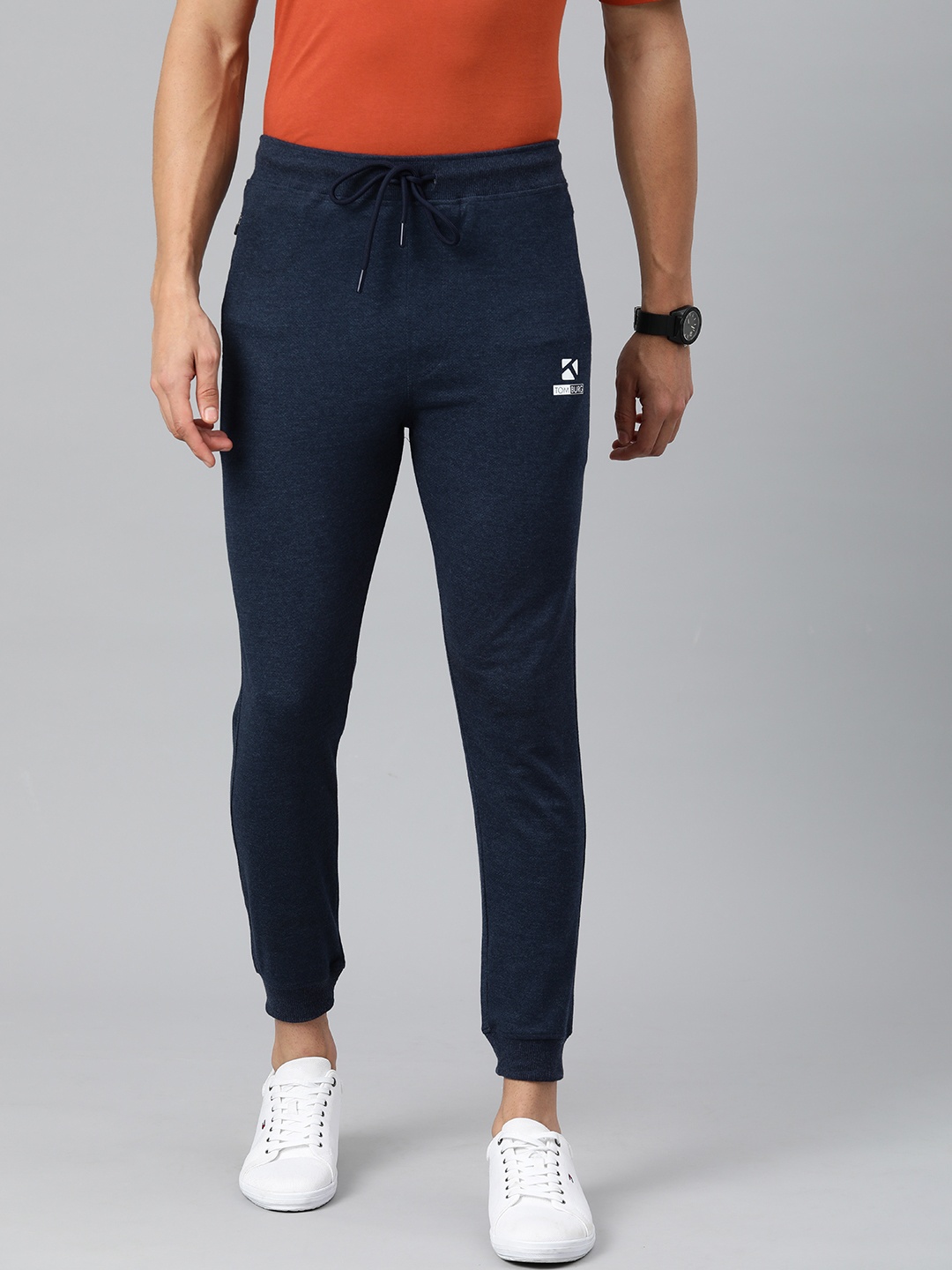 

TOM BURG Men Solid Slim Fit Joggers, Navy blue