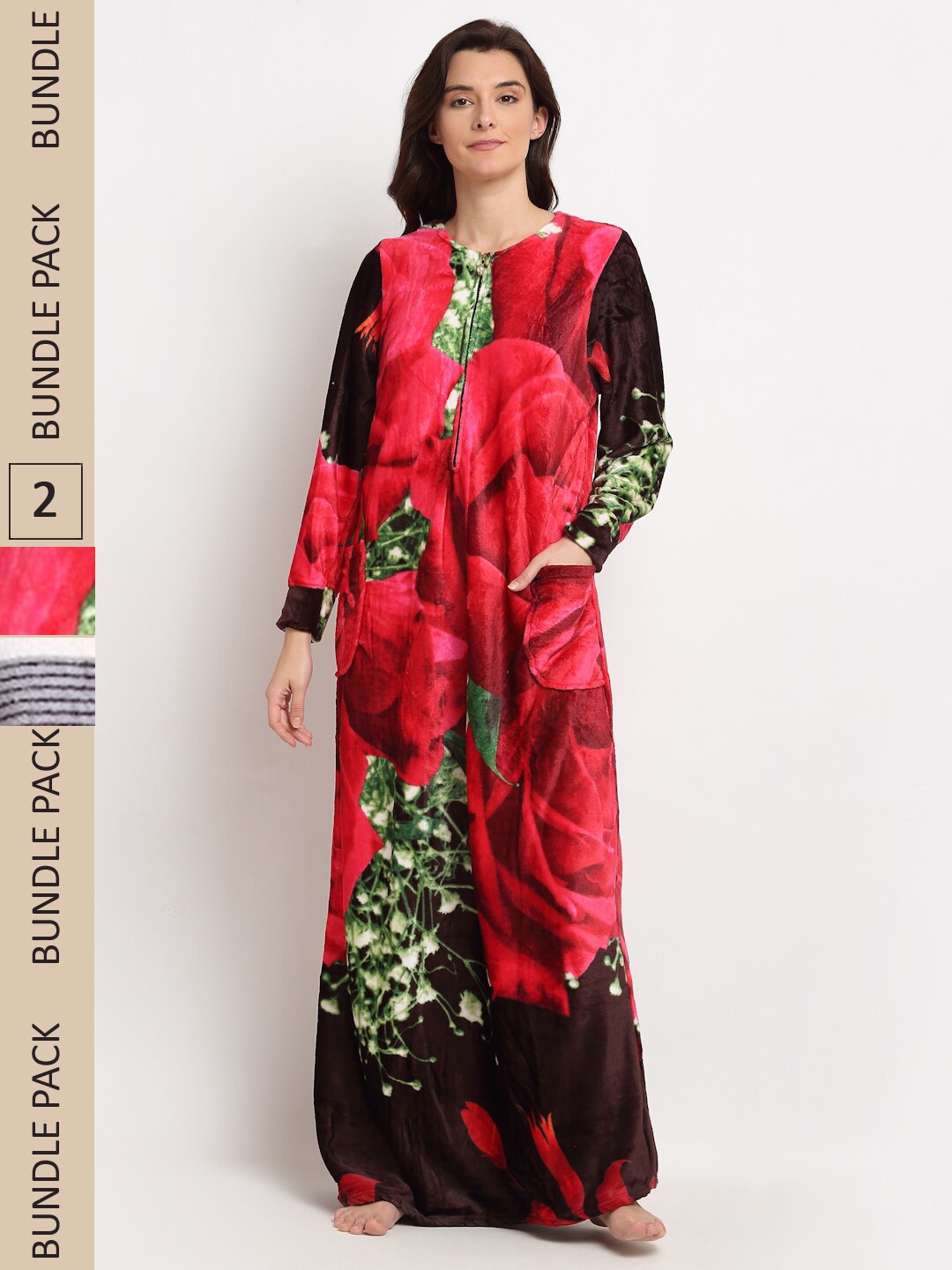 

GRACIT Women Pack Of 2 Printed Maxi Nightdress NSW23 NSW24, Red