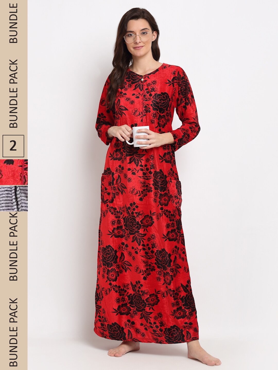 

GRACIT Women Pack Of 2 Printed Maxi Nightdress NSW24 NSW26, Red