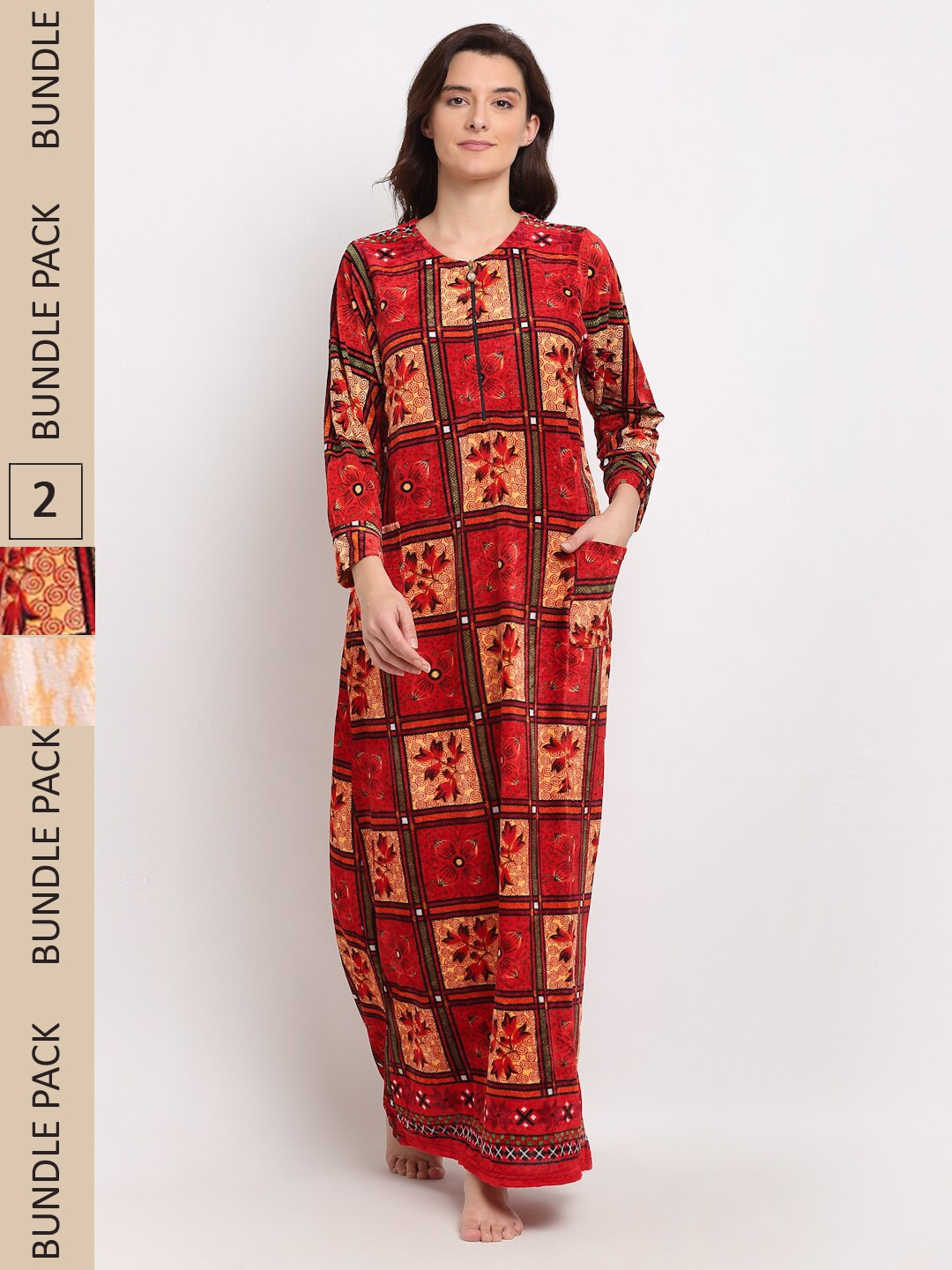 

GRACIT Women Pack Of 2 Printed Maxi Nightdress NSW17 NSW21, Red
