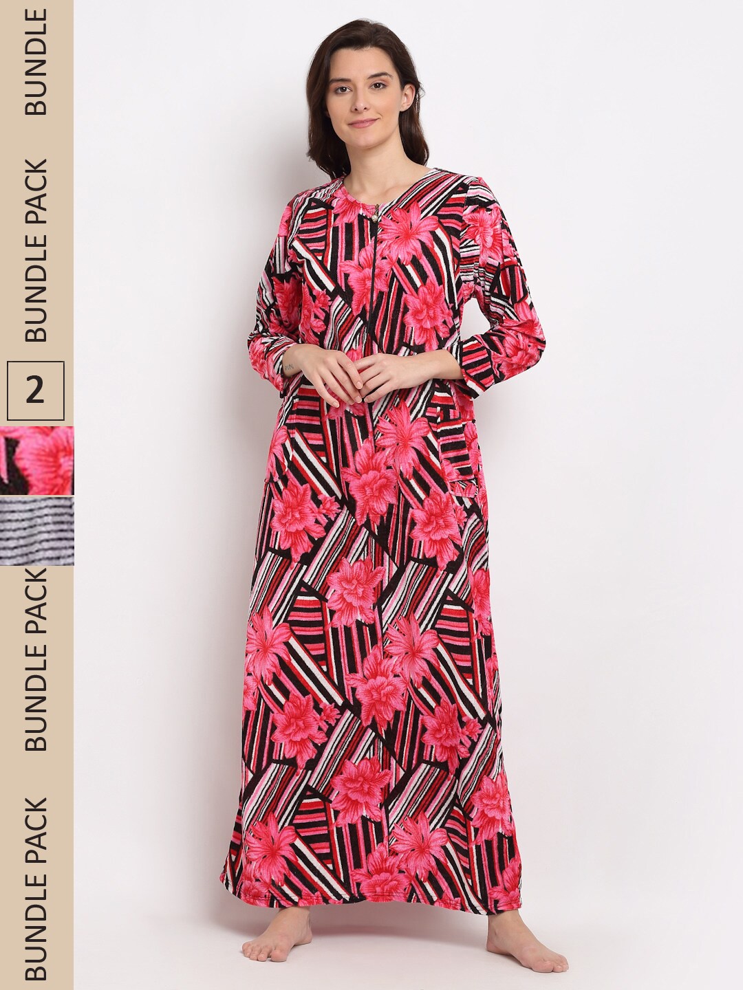 

GRACIT Women Pack Of 2 Printed Maxi Nightdress NSW23 NSW26, Pink