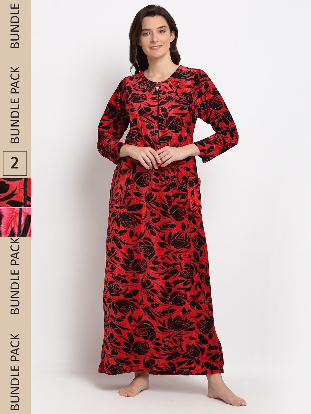 

GRACIT Pack Of 2 Printed Maxi Nightdress, Pink