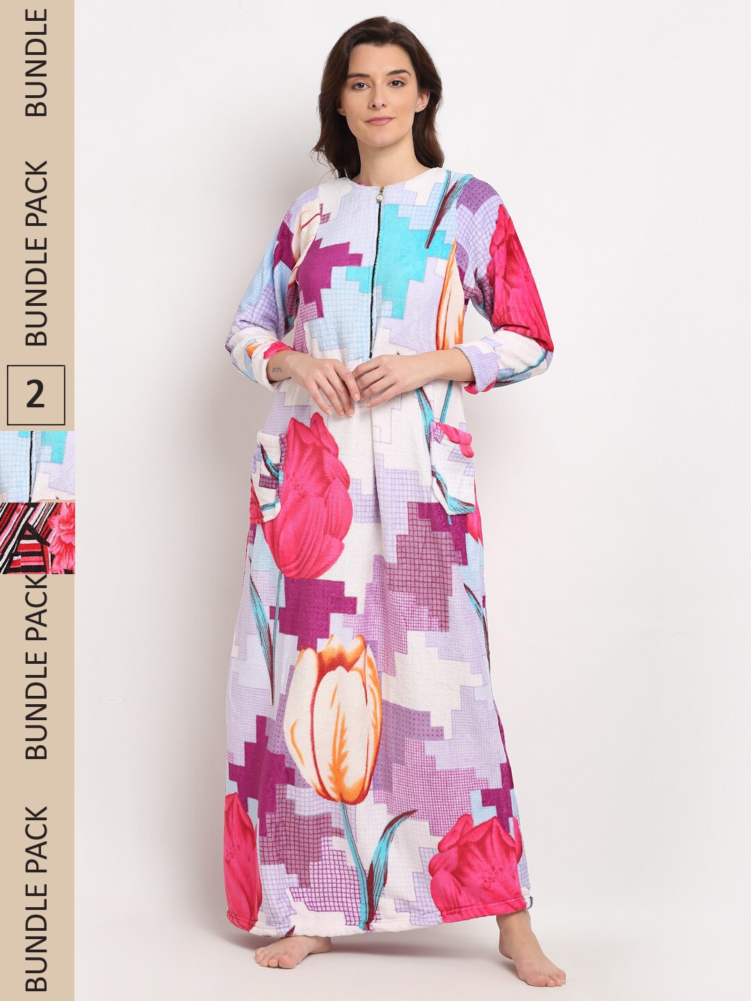 

GRACIT Pack Of 2 Printed Maxi Nightdress, Pink
