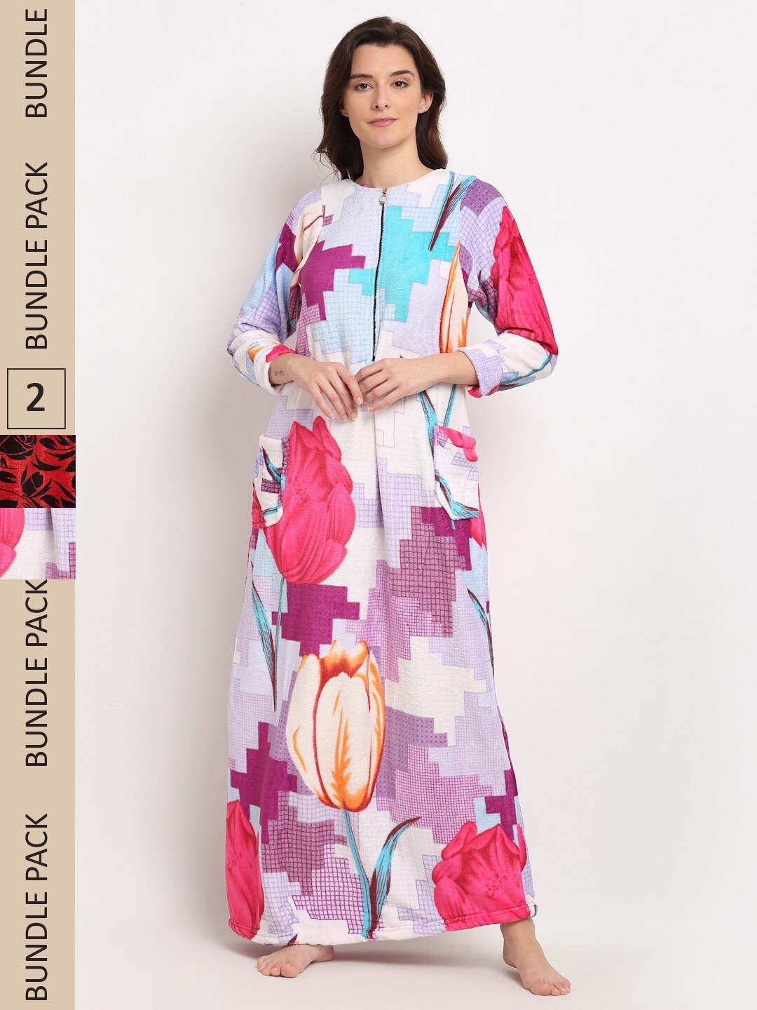 

GRACIT Pack Of 2 Printed Maxi Nightdress, Red