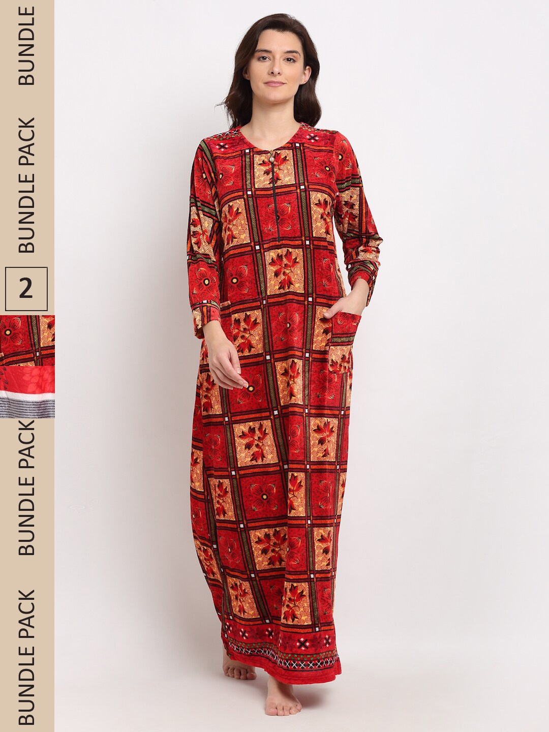 

GRACIT Women Pack Of 2 Printed Maxi Nightdress, Red