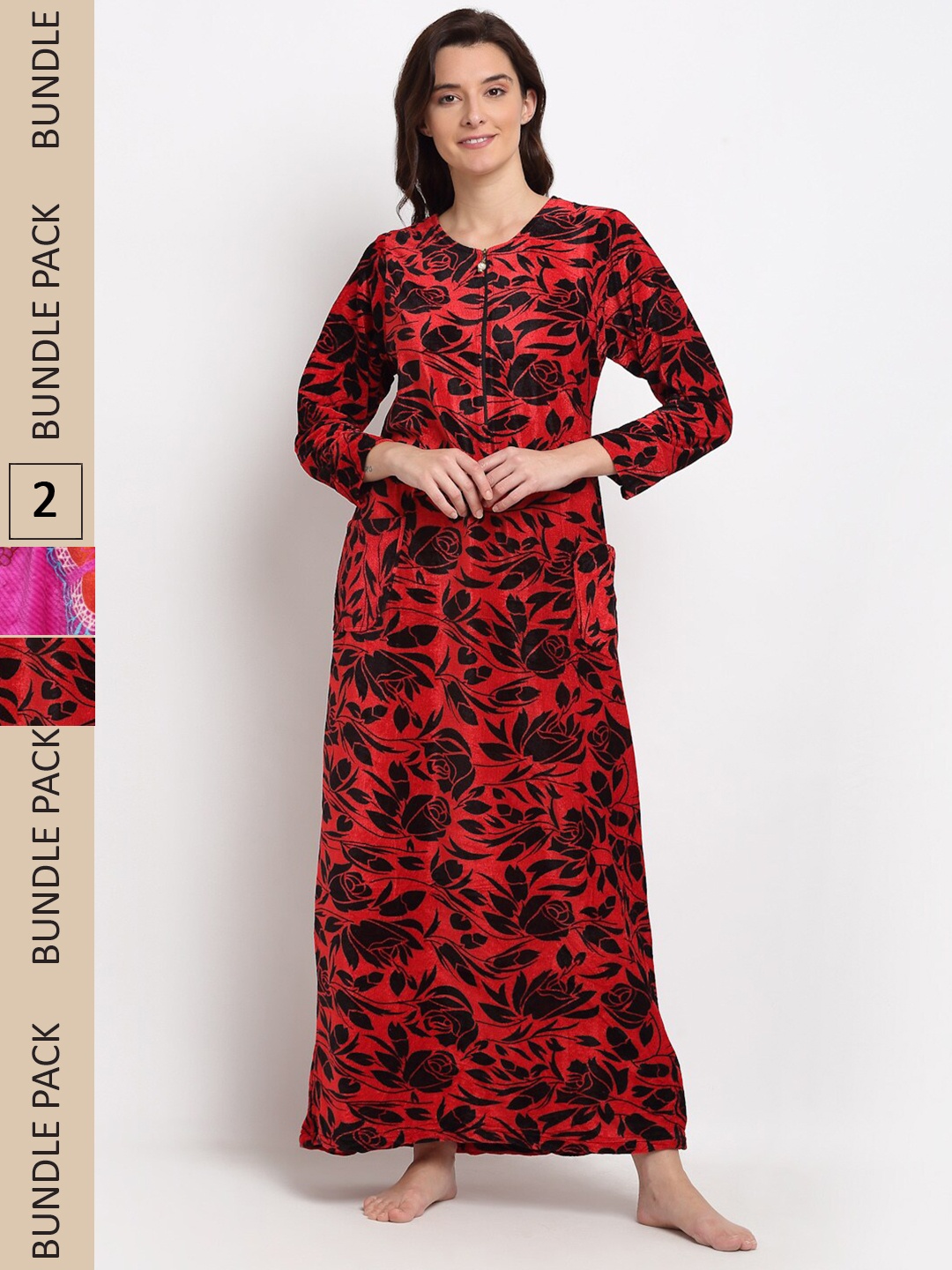 

GRACIT Pack Of 2 Printed Maxi Nightdress, Pink
