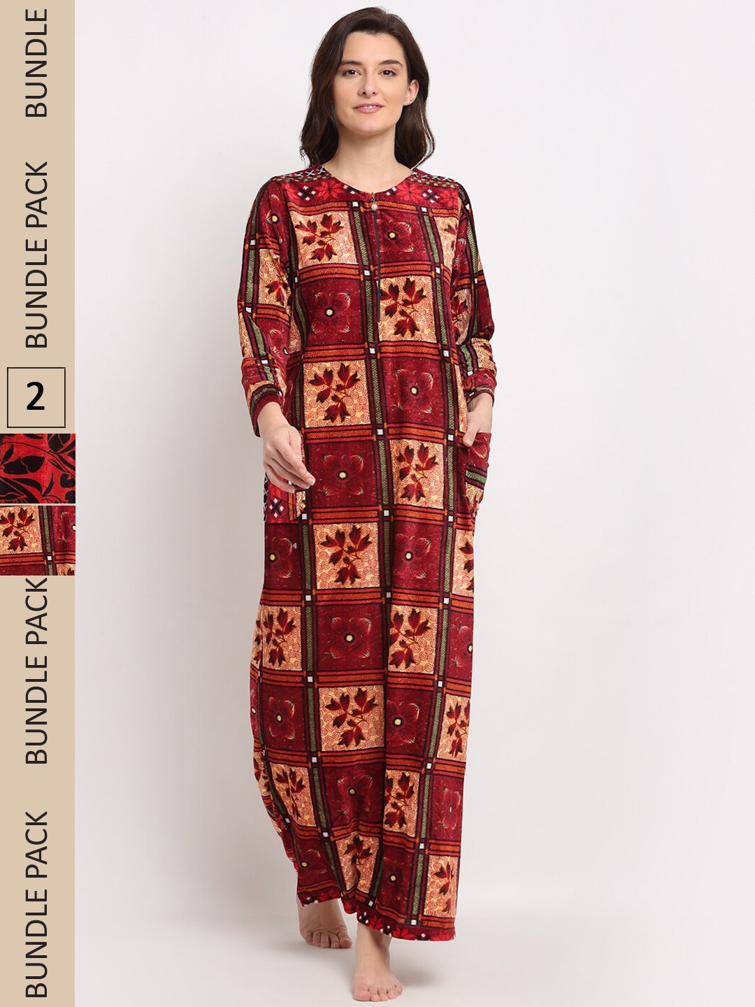 

GRACIT Pack Of 2 Printed Maxi Nightdress, Red