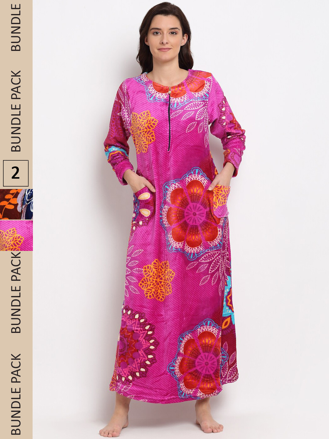 

GRACIT Women Pack Of 2 Printed Maxi Nightdress, Pink