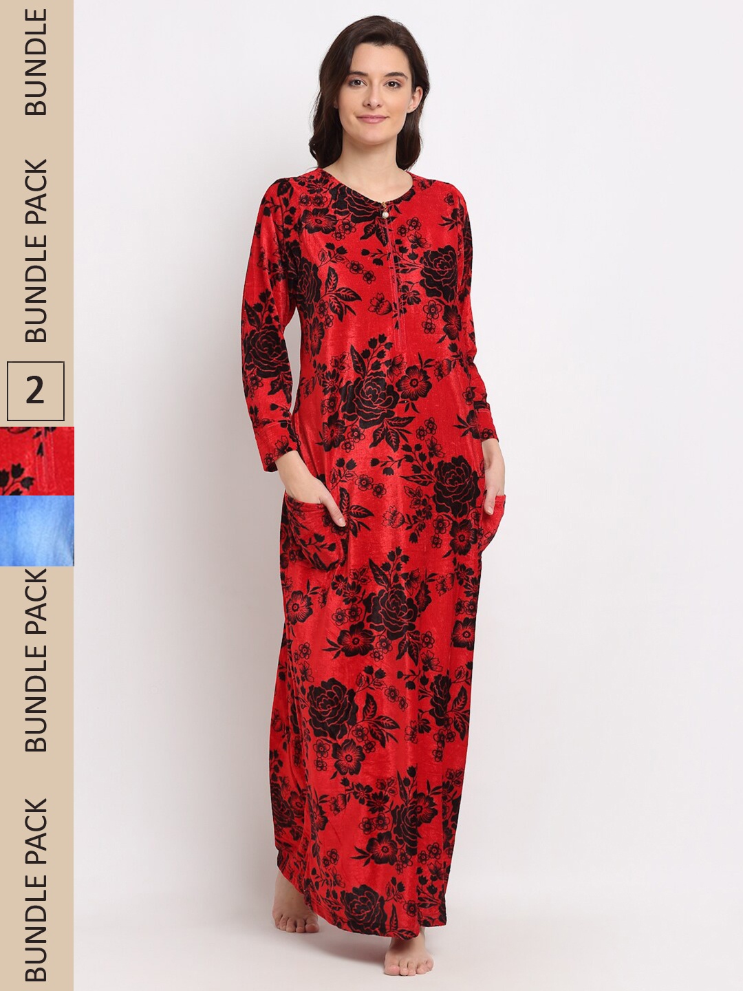 

GRACIT Pack Of 2 Printed Maxi Nightdress, Blue