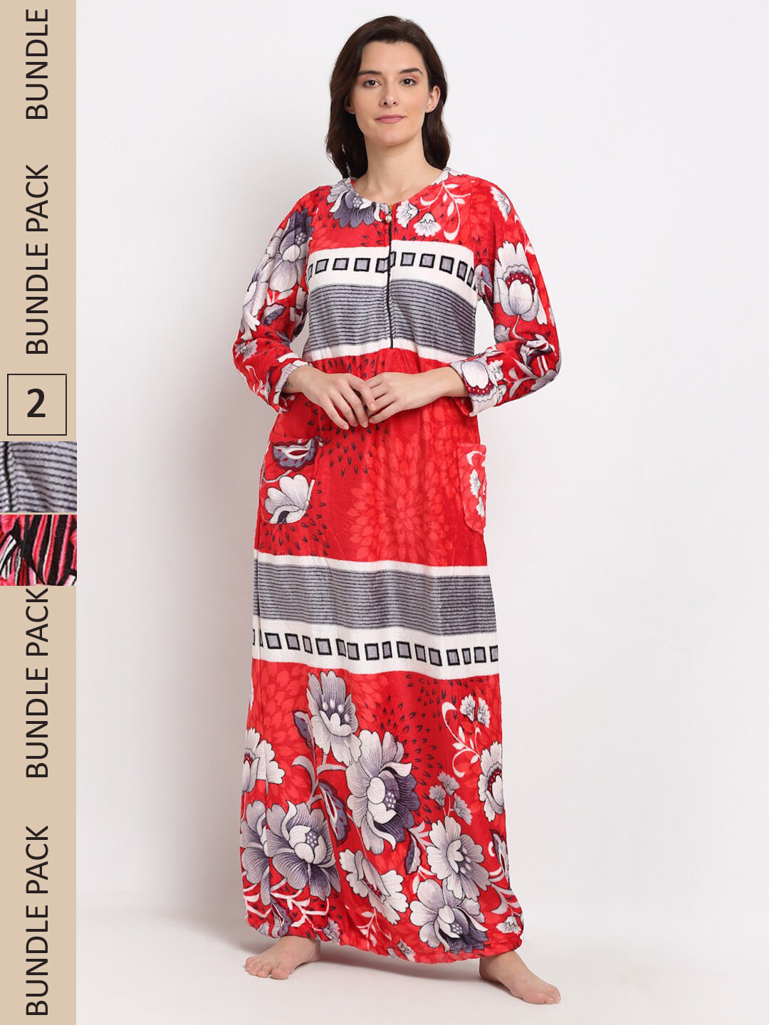 

GRACIT Pack Of 2 Printed Maxi Nightdress, Peach