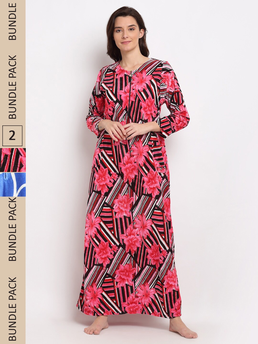 

GRACIT Pack Of 2 Printed Maxi Nightdress, Blue