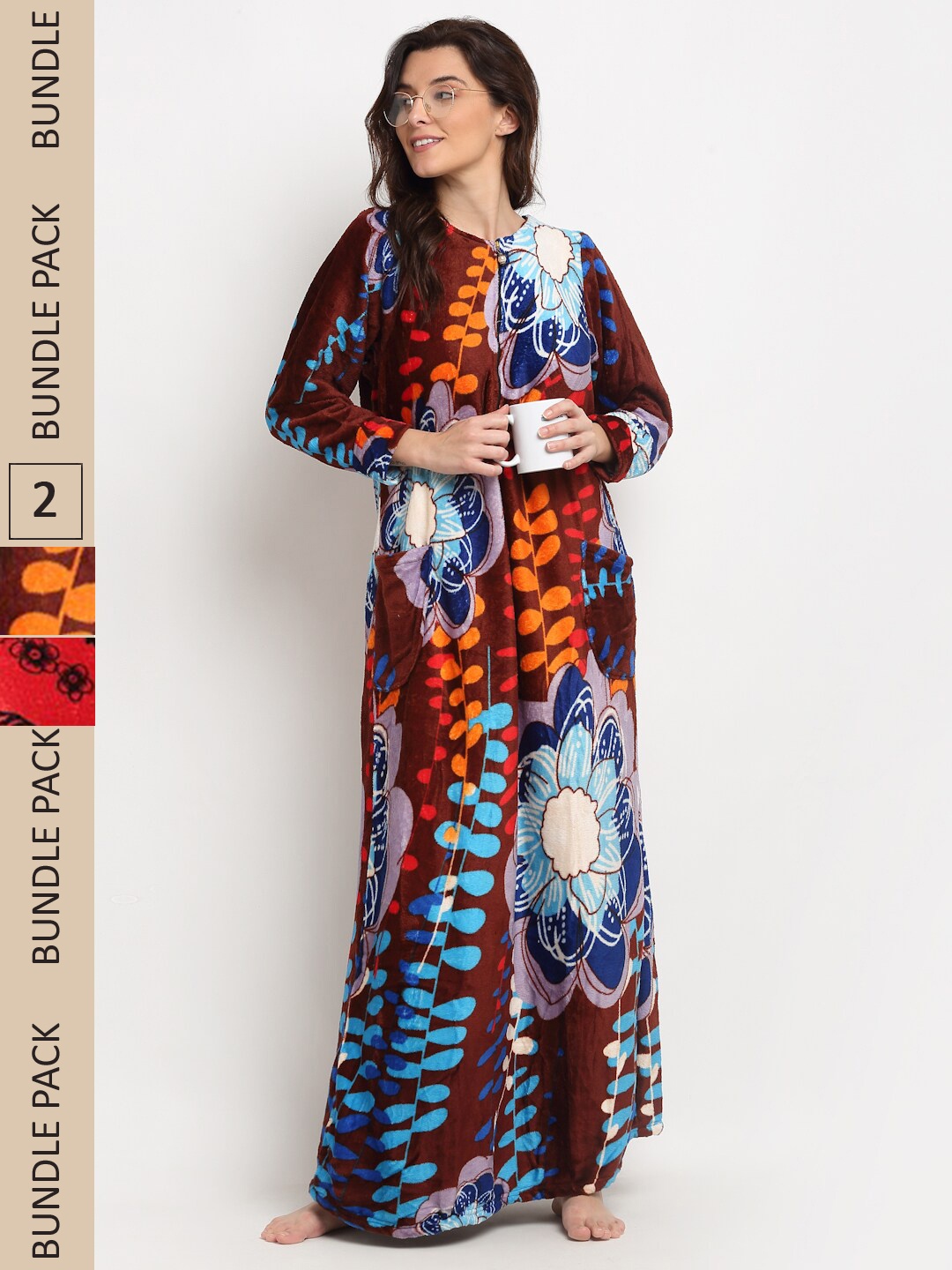 

GRACIT Pack Of 2 Printed Maxi Nightdress, Red