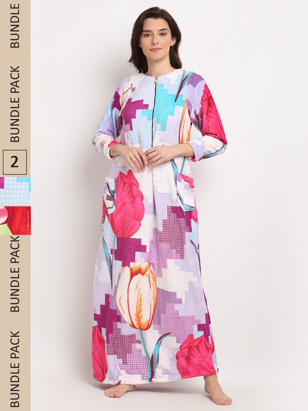 

GRACIT Pack Of 2 Printed Maxi Nightdress, Red