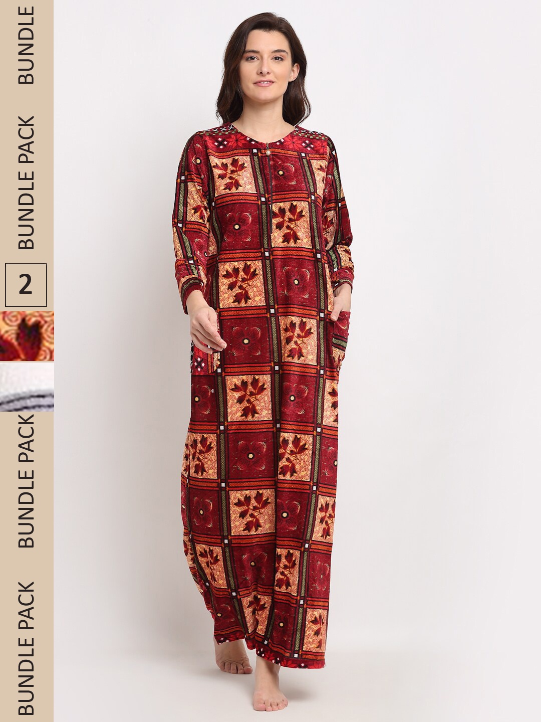 

GRACIT Pack Of 2 Printed Maxi Nightdress, Red