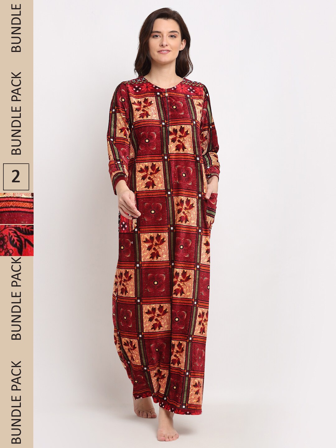 

GRACIT Pack Of 2 Printed Maxi Nightdress, Red