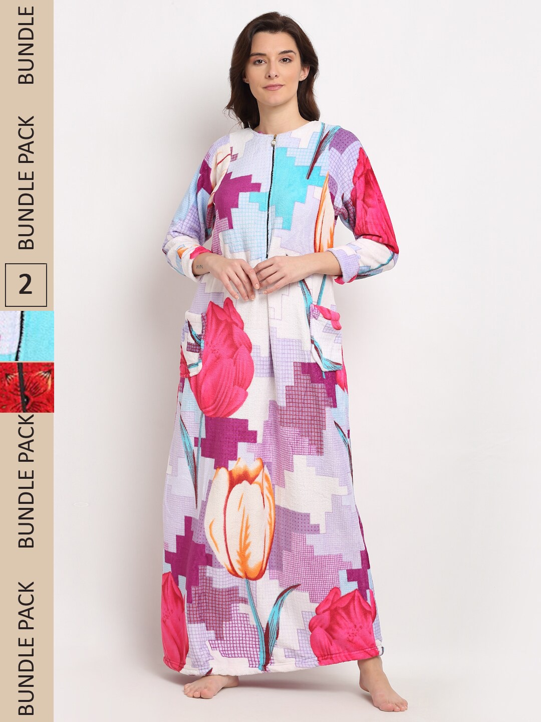 

GRACIT Pack Of 2 Printed Maxi Nightdress, Maroon