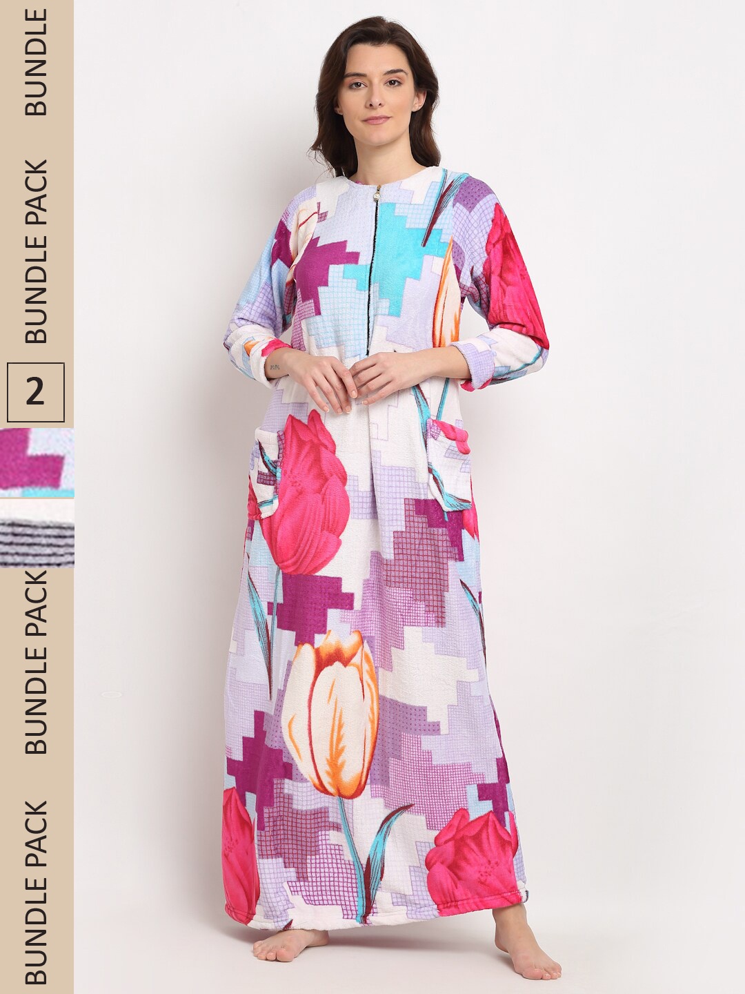 

GRACIT Pack Of 2 Printed Maxi Nightdress, Red