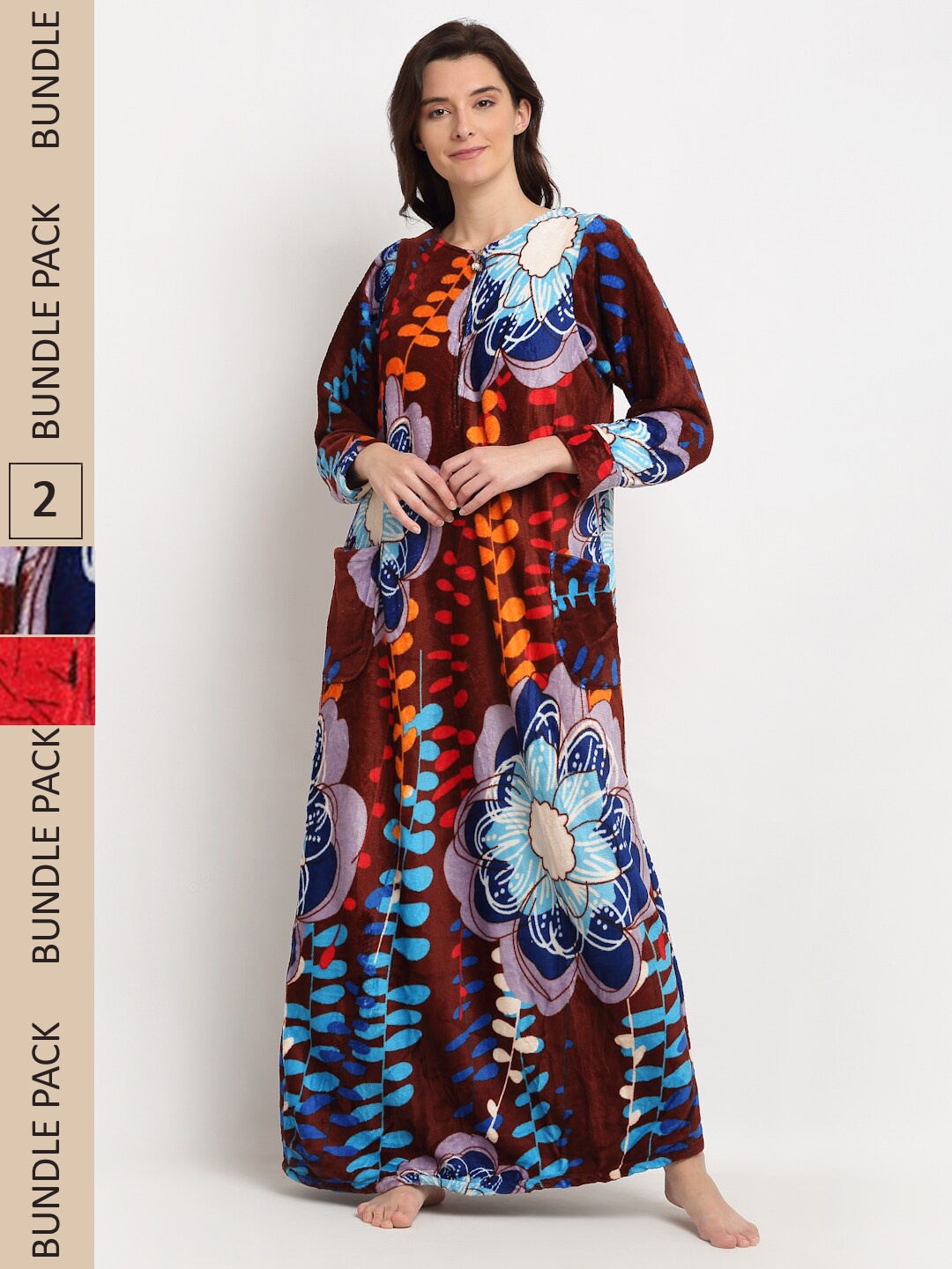 

GRACIT Pack Of 2 Printed Maxi Nightdress, Red