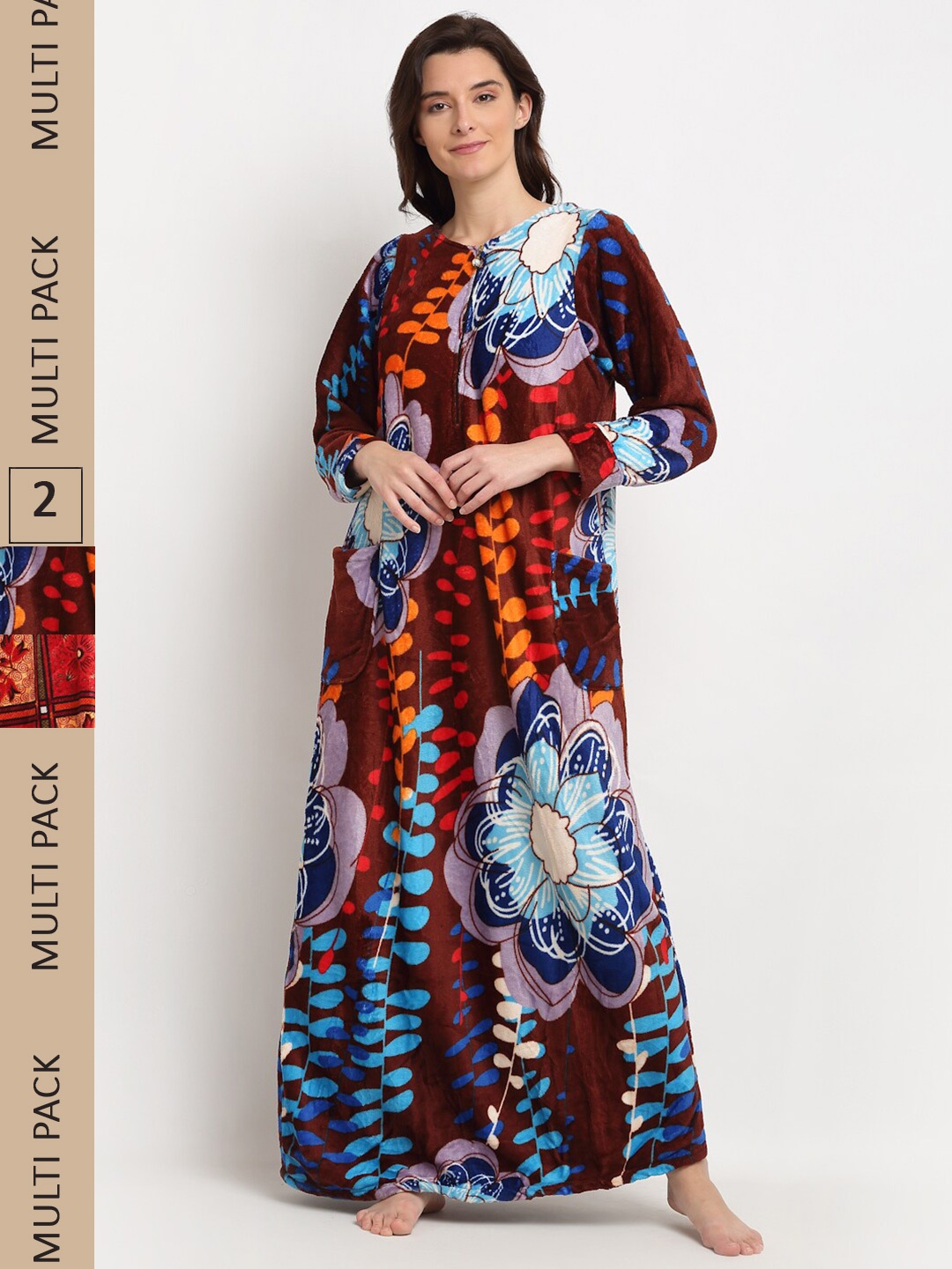 

GRACIT Pack of 2 Printed Maxi Nightdress, Brown