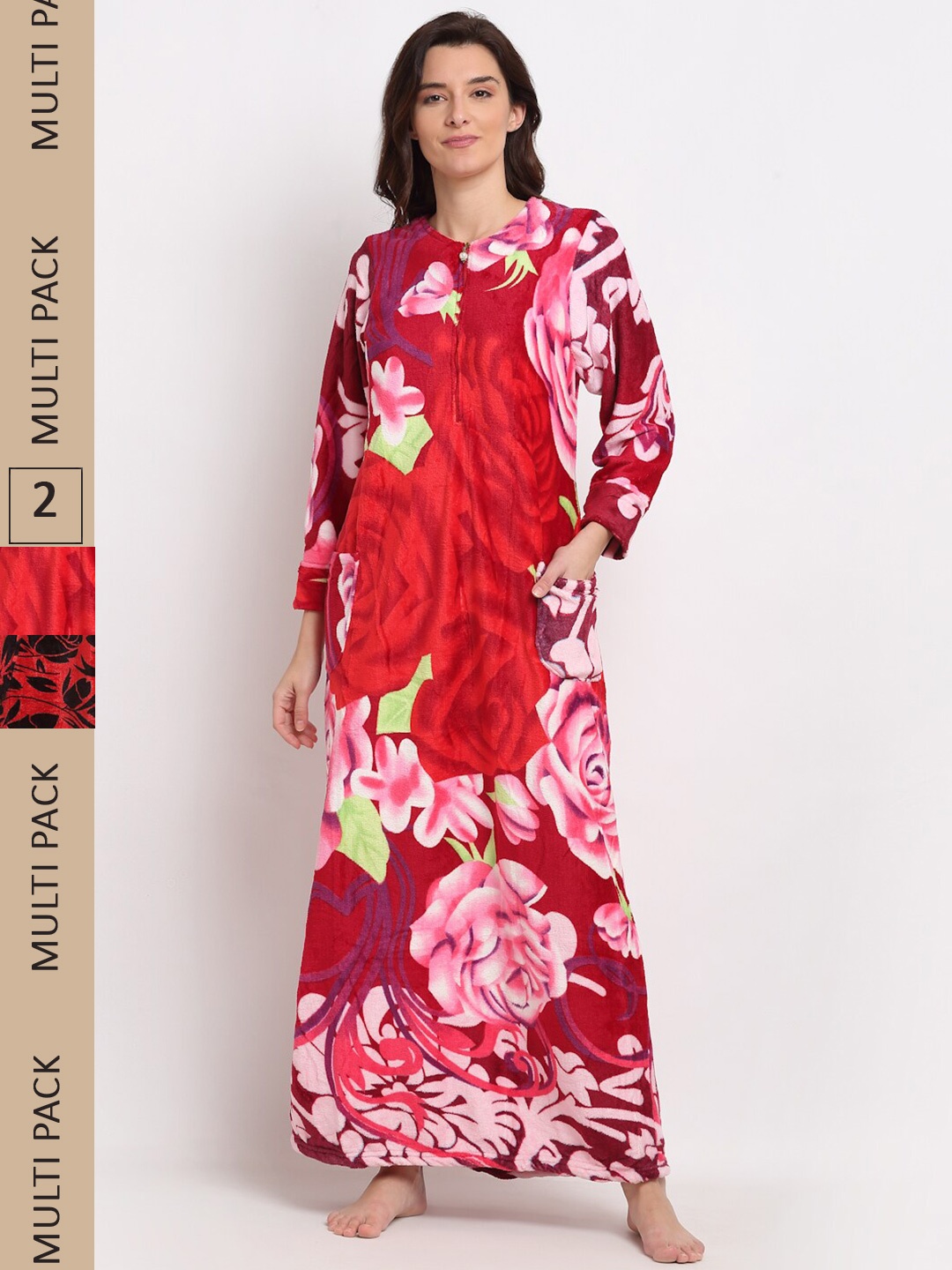 

GRACIT Pack of 2 Printed Maxi Nightdress, Red